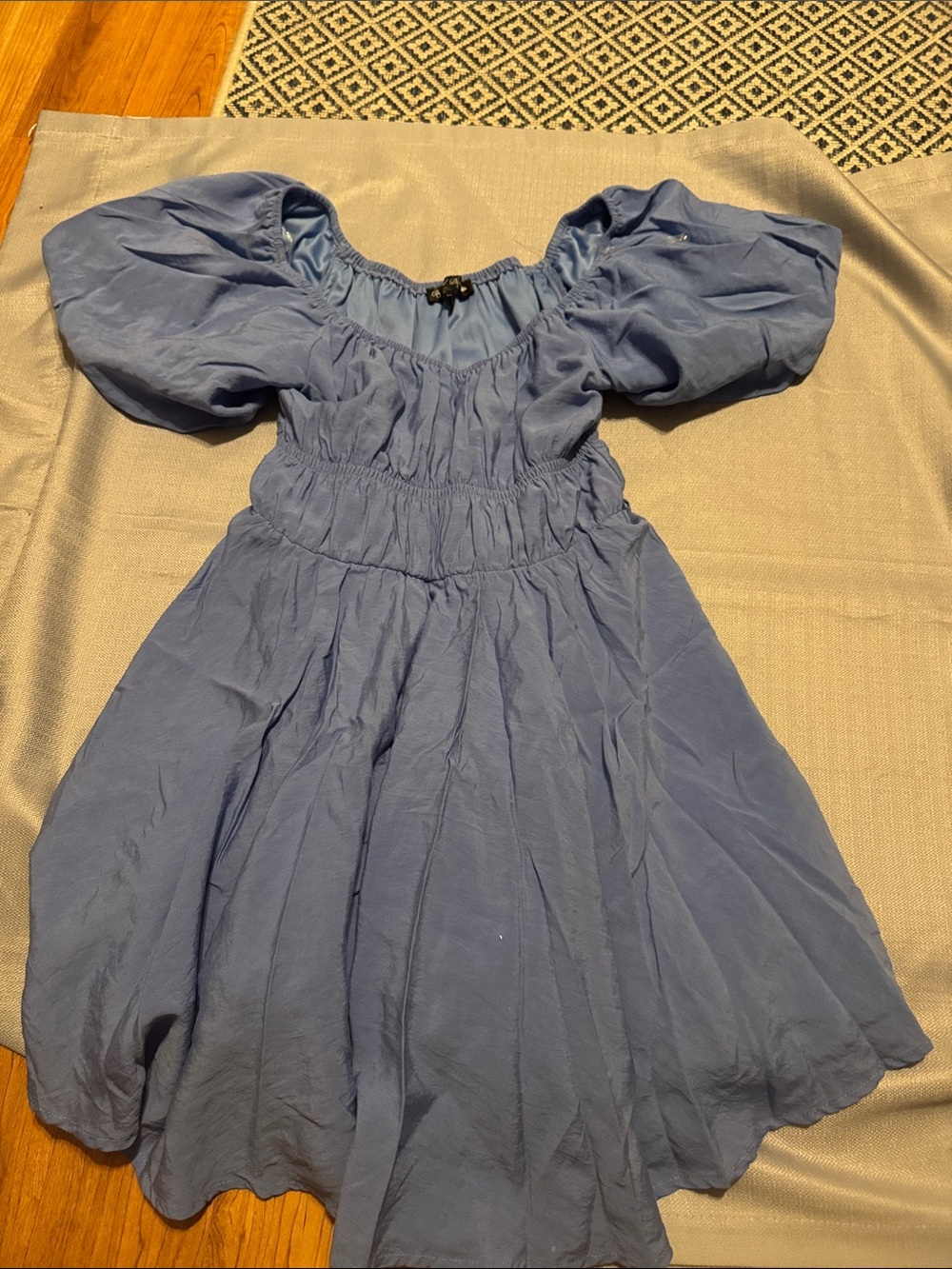 Crystal Doll Blue Puff-Sleeve Midi Dress